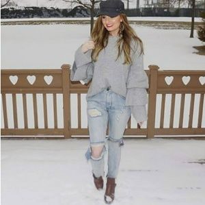 Ruffled sleeve sweater